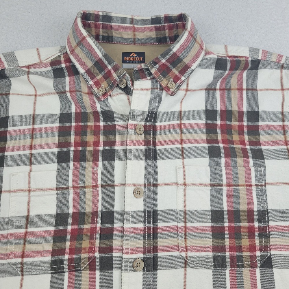 Ridgecut Mens Large Plaid Flannel Button Up Long Sleeve Workwear Cotton Shirt - Picture 2 of 12